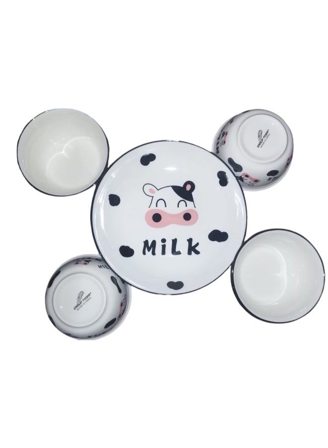5-Piece Porcelain Dinnerware Set with Cow Milk Design - Image 4