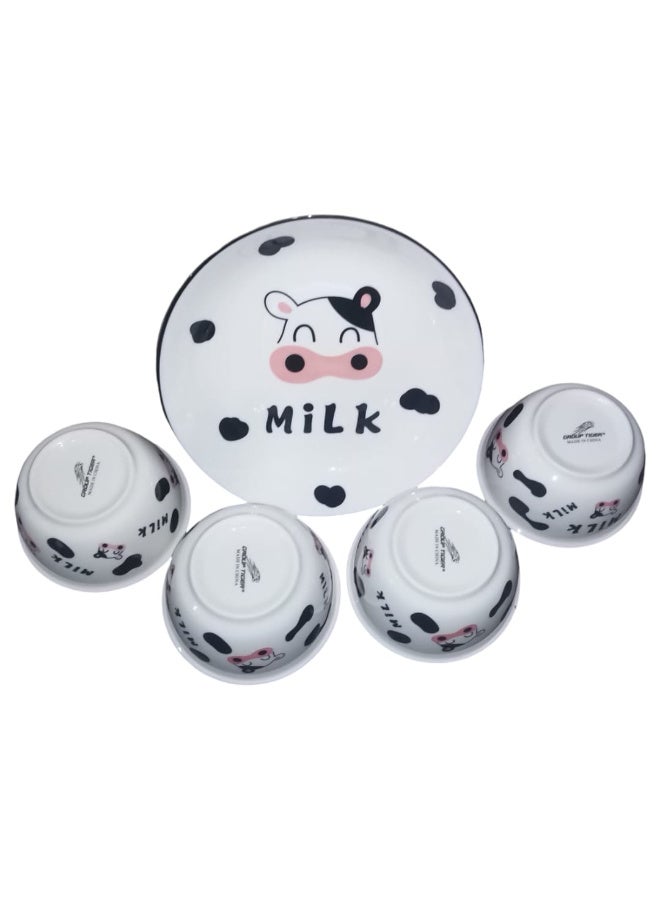 5-Piece Porcelain Dinnerware Set with Cow Milk Design - Image 2