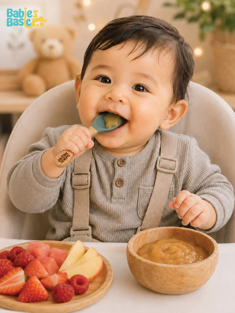 Babies Basic Babies Basic Silicone Spoon with Bamboo Handle for Kids, Green and Indigo