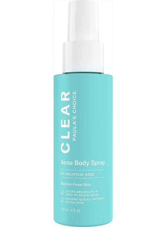 PAULA'S CHOICE CLEAR Back & Body Exfoliating Acne Spray, 2% BHA (Salicylic Acid) Treatment for Bacne, Blackheads & Blemishes, 4 Ounce  - Image 1