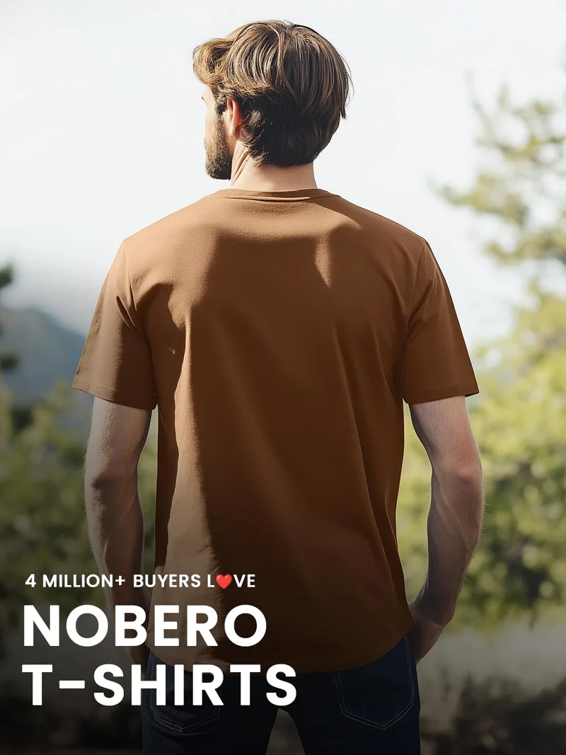 NOBERO  Men's Brown Printed T-Shirt for Men for Men | Best Price UAE