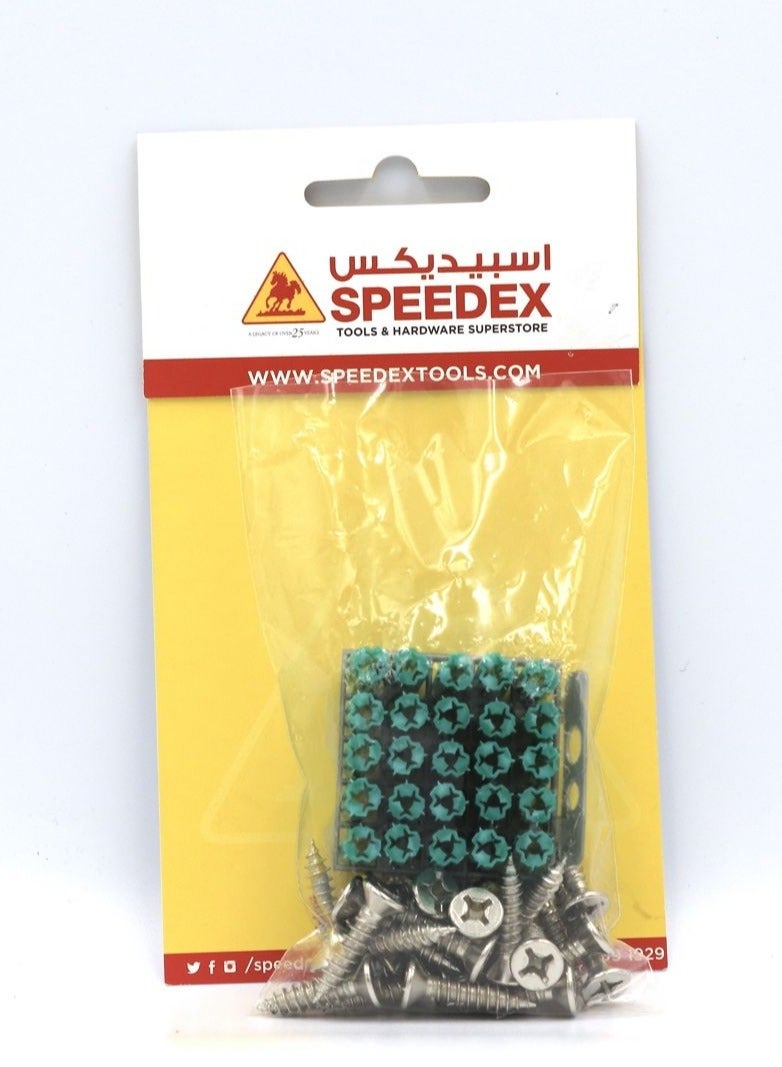 Speedex Sheet Metal Screw G I Phillips Flat Head 2" x #10 + Wall Plug PVC Green 2" - 25pcs