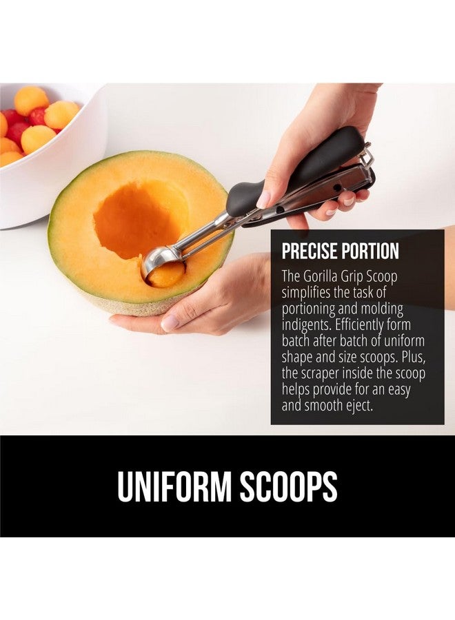 Gorilla Grip Stainless Steel Multipurpose BPA-Free Spring Scoop, 2 TBSP, for Melon, Cookie Dough, Ice Cream Scoops, Perfect Portion Sizes, Easy Squeeze and Clean Release, Scooper Size 30, Black - Image 3