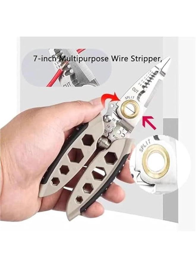 MOXO - Wire Strippers for Electricians,7Inch Multipurpose Wire Stripper,Electrician Wire Stripper,Stripping Cutting Crimping Splitting, for Stripping, Cutting and Crimping - Image 1