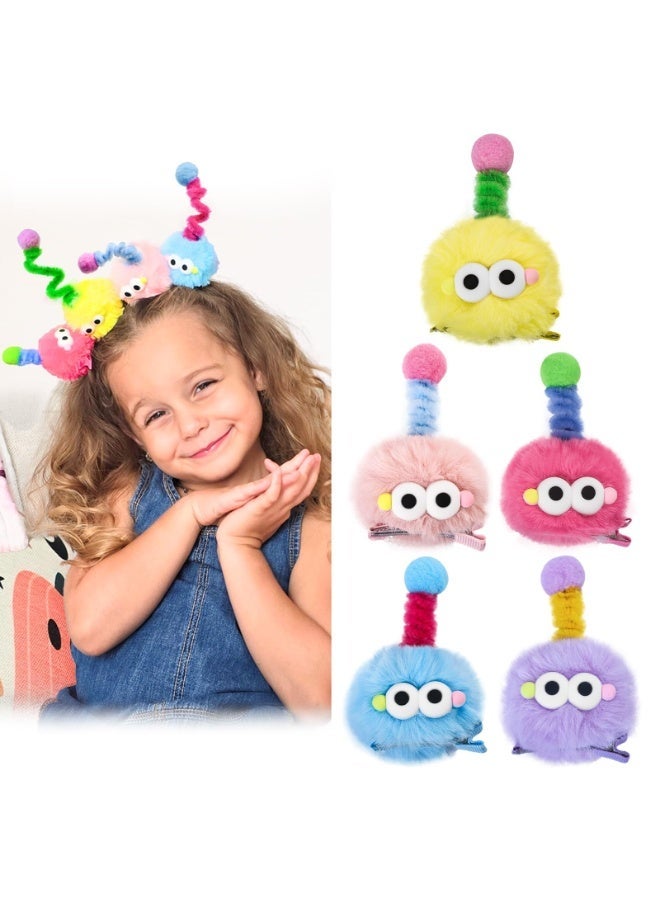 general Wacky Pom Poms Hair Clips for Girls, Funny Cartoon Hair Accessories, Crazy Hair Day Clips for Kids, 5 Pieces - Image 1
