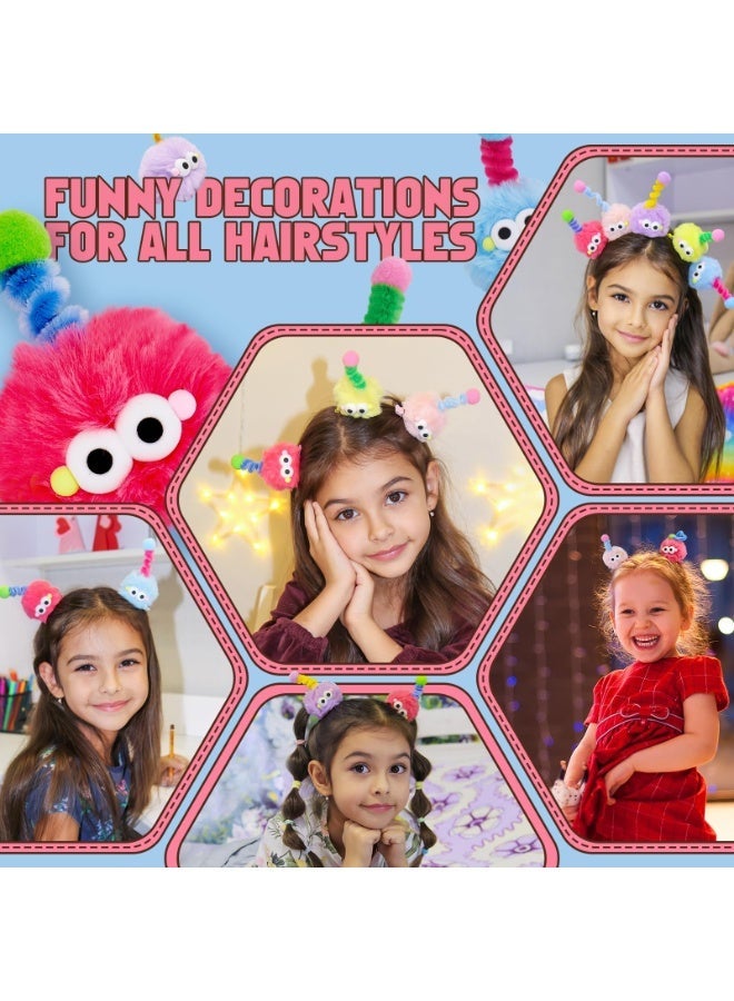 general Wacky Pom Poms Hair Clips for Girls, Funny Cartoon Hair Accessories, Crazy Hair Day Clips for Kids, 5 Pieces - Image 5