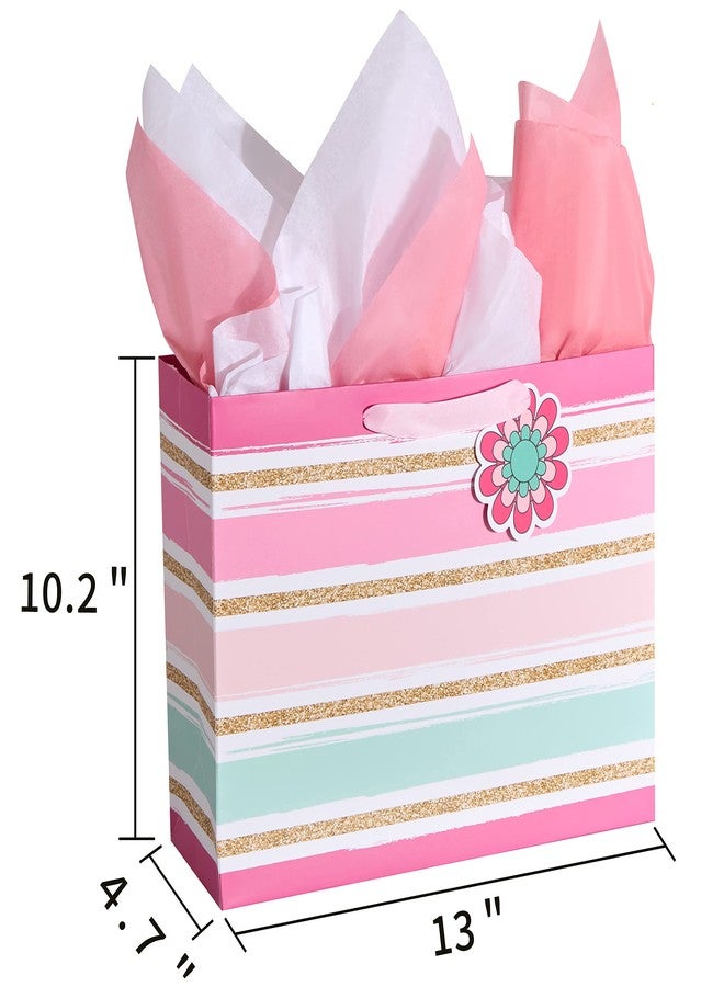 SUNCOLOR 13" Large Gift Bags for Birthday Party with Tissue Paper(2 Pack, Flower with Happy Birthday) - Image 4