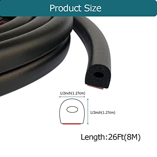 Tintvent D Shape EPDM Foam Rubber Seal with Tape, Self-Adhesive Rubber Weather Stripping for Boat, Auto, RV, Marine, Garage Doors/Window and More, W:0.5"; H:0.5"; L:26Feet - Image 2