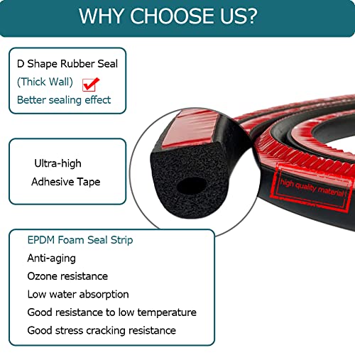 Tintvent D Shape EPDM Foam Rubber Seal with Tape, Self-Adhesive Rubber Weather Stripping for Boat, Auto, RV, Marine, Garage Doors/Window and More, W:0.5"; H:0.5"; L:26Feet - Image 3