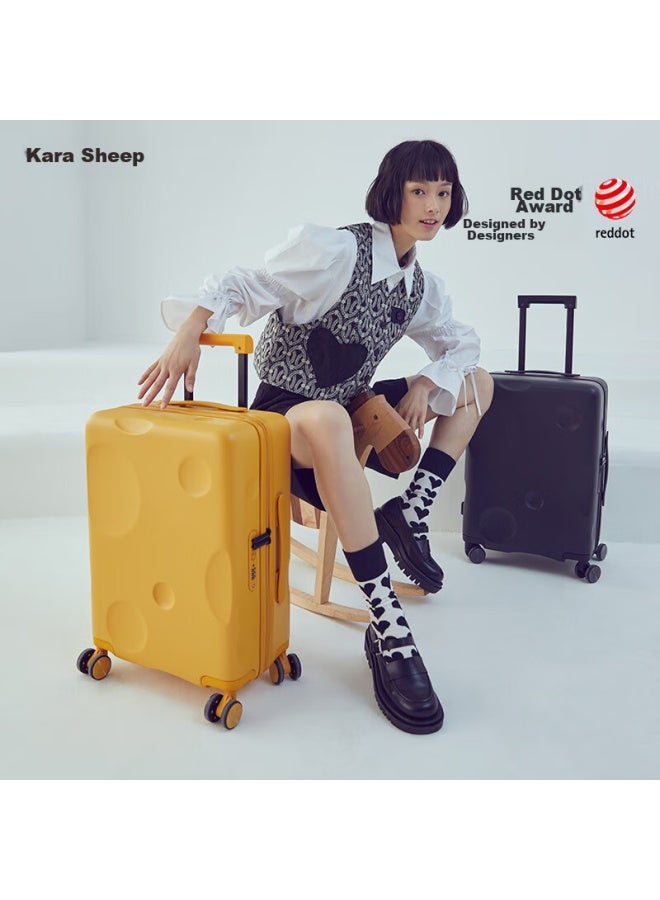 KaLay Kala Yang Cheese Box Scratch-resistant Pure Pc Luggage, 20-inch Carry-on, Women's Trolley Case, Men's Travel Suitcase, 8109 Black - Image 1
