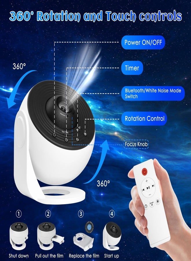 Ysonla Galaxy Projector for Bedroom Pro Version, HD 12 in 1 Film Discs Star Projector Galaxy Light, Planetarium Projector with Timer, White Noise, 360 ° Rotation, Bluetooth, Remote Control - Image 5