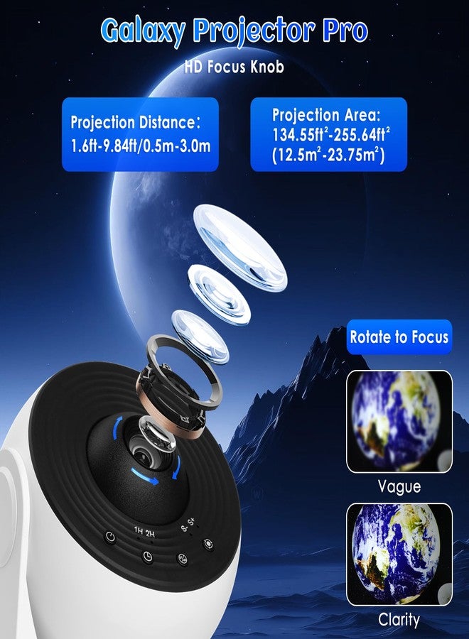Ysonla Galaxy Projector for Bedroom Pro Version, HD 12 in 1 Film Discs Star Projector Galaxy Light, Planetarium Projector with Timer, White Noise, 360 ° Rotation, Bluetooth, Remote Control - Image 4