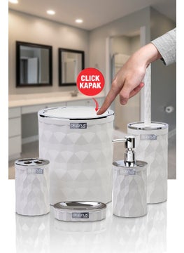 ‎okyanus Home Ocean Home Diamond White Chrome Click Door 5-Piece Bathroom Set  - Image 2