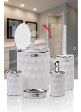 ‎okyanus Home Ocean Home Diamond White Chrome Click Door 5-Piece Bathroom Set  - Image 3
