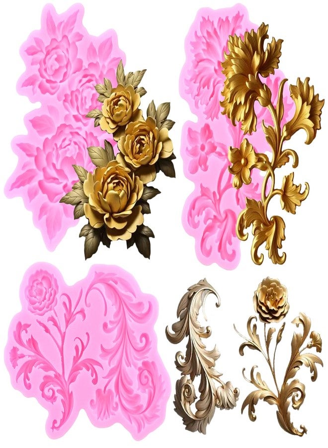 Mujiang Baroque Fondant Mold European Relief Scroll Silicone Molds Vine Peony Flower Border Mold For Cake Decorating Chocolate Gum Paste Candy Polymer Clay Set Of 3 - Image 1