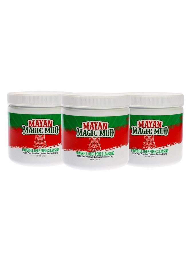 MAYAN MAGIC MUD Premium Indian Healing Clay Powerful Deep Pore Cleansing Facial And Body Mask 100% Pure Calcium Bentonite Clay Treat Acne Breakouts Blackheads Oily Skin 3Pack (16 Oz Each) - Image 1