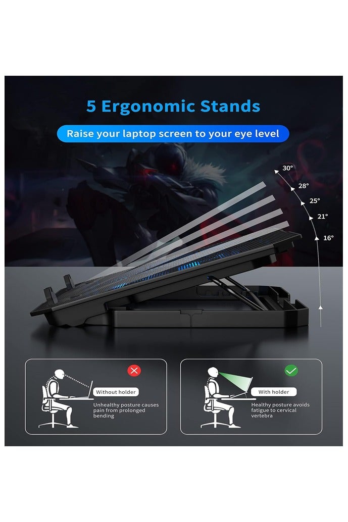 Rocket Flyer Laptop Cooling Pad, Adjustable Wind Speed Computer Cooler for 1-18 Inch, 6 Cooling Fans with Blue Light, Laptop Cooling Bracket with 2 USB Ports - Image 3