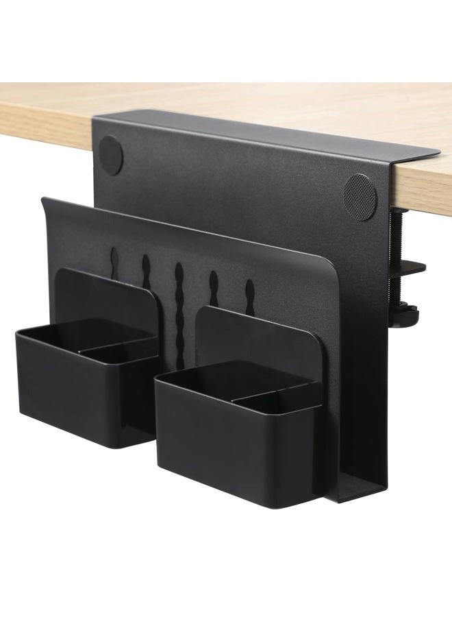 MAXECHO Desk Side Storage, Under Desk Laptop Mount, Table Side Hanging File Organizer, No Drill Clamp On Cable Management Tray, Laptop Holder with Magnetic Pen Holder for Office and Home, Load 22 Lbs - Image 1
