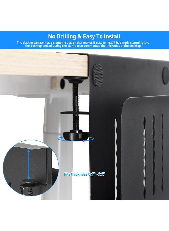 MAXECHO Desk Side Storage, Under Desk Laptop Mount, Table Side Hanging File Organizer, No Drill Clamp On Cable Management Tray, Laptop Holder with Magnetic Pen Holder for Office and Home, Load 22 Lbs - Image 2