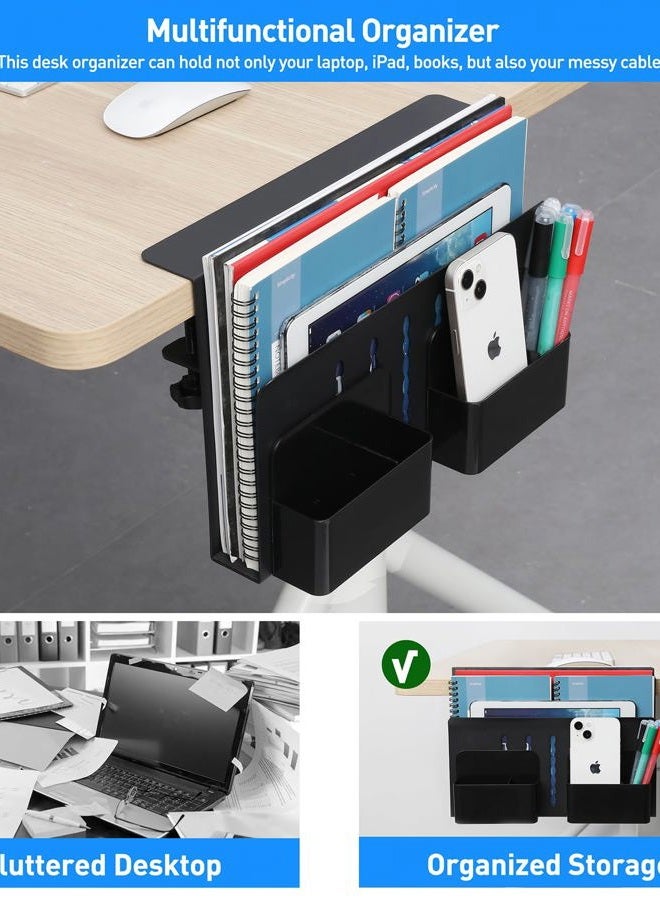 MAXECHO Desk Side Storage, Under Desk Laptop Mount, Table Side Hanging File Organizer, No Drill Clamp On Cable Management Tray, Laptop Holder with Magnetic Pen Holder for Office and Home, Load 22 Lbs - Image 3