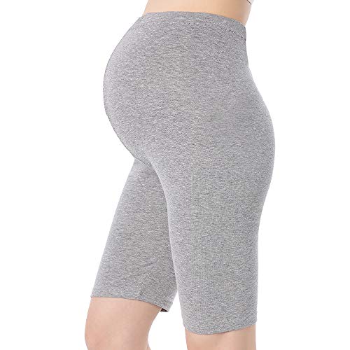 QingWan Plus Size Maternity Shorts for Women Workout Short Pregnancy Leggings Over Belly Grey - Image 2