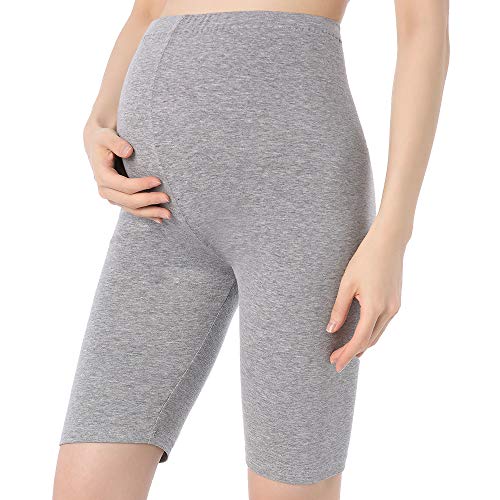 QingWan Plus Size Maternity Shorts for Women Workout Short Pregnancy Leggings Over Belly Grey - Image 1