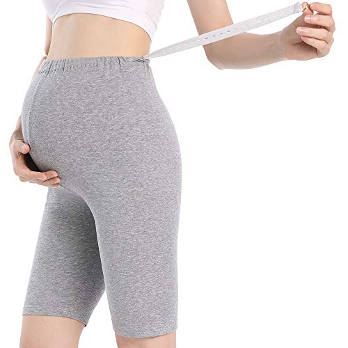QingWan Plus Size Maternity Shorts for Women Workout Short Pregnancy Leggings Over Belly Grey - Image 4