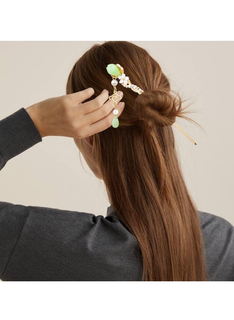 SYOSI, 2 Pack Chinese Traditional Flowers Hair Sticks, Jade Tassel Vintage Hairpin Chopsticks, Chinese Hanfu TV Classical Style Hair Accessories for Girls Travel Makeup - Image 5