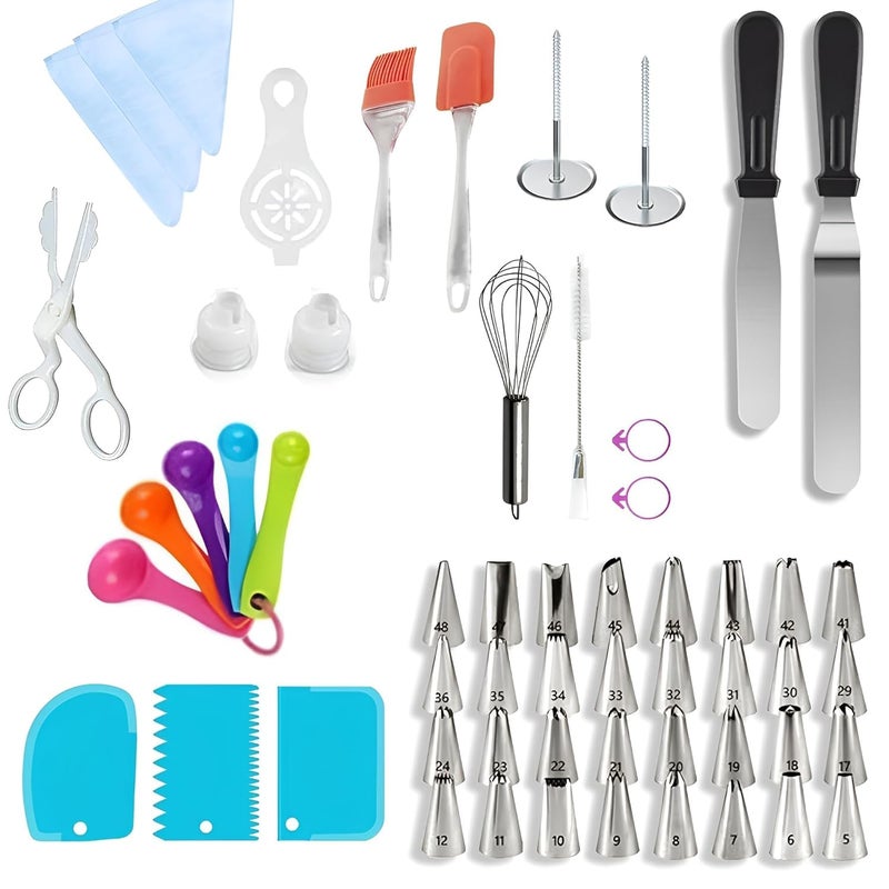 KPS KPS 58 PCs Cake Decorating Set Cake Making Kit 32 Piping Bags 3 Icing Scrapers 2 Spatulas Reusable Baking Tool Accessories for HomeKitchenBakeryPartyFestivals Multicolor - Image 1