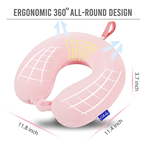 Fabuday Memory Foam Neck Pillows for Travel - Airplane Pillows for Sleeping with Attachable Snap Strap Soft Washable Cover, Flight Pillow for Traveling, Car, Office, Provide Head Neck Support Pink - Image 5