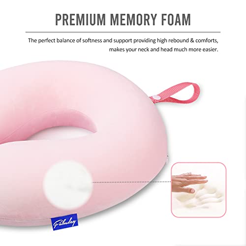 Fabuday Memory Foam Neck Pillows for Travel - Airplane Pillows for Sleeping with Attachable Snap Strap Soft Washable Cover, Flight Pillow for Traveling, Car, Office, Provide Head Neck Support Pink - Image 4
