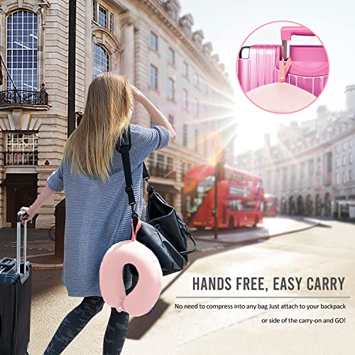 Fabuday Memory Foam Neck Pillows for Travel - Airplane Pillows for Sleeping with Attachable Snap Strap Soft Washable Cover, Flight Pillow for Traveling, Car, Office, Provide Head Neck Support Pink - Image 2