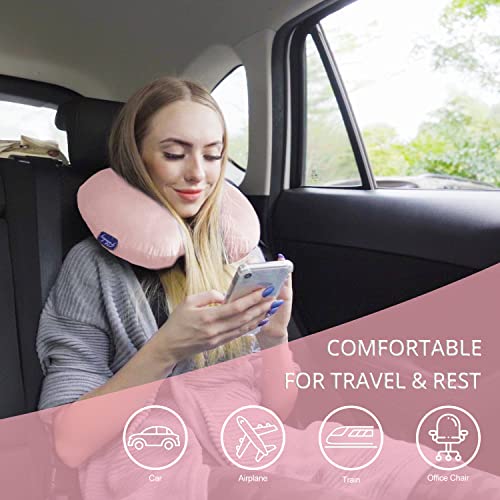 Fabuday Memory Foam Neck Pillows for Travel - Airplane Pillows for Sleeping with Attachable Snap Strap Soft Washable Cover, Flight Pillow for Traveling, Car, Office, Provide Head Neck Support Pink - Image 3