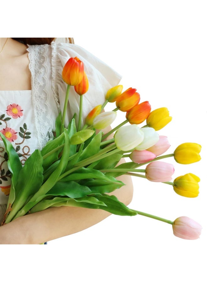 LATIFA Artificial Flowers 15pcs Fake Tulips Real Touch, Faux Latex Tulips Flowers - Image 1