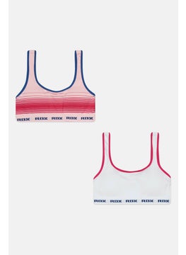 RBX Kids Girl 2 Pack Padded Brand Logo Sports Bra, Pink  - Image 1