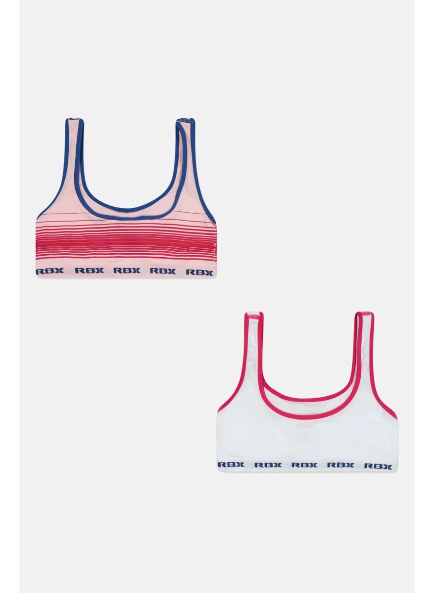 RBX Kids Girl 2 Pack Padded Brand Logo Sports Bra, Pink  - Image 2
