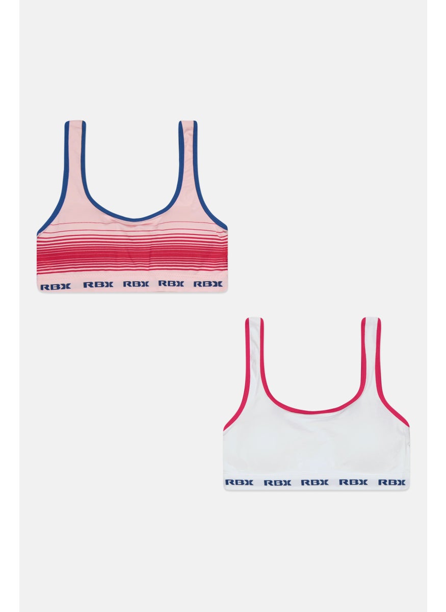 RBX Kids Girl 2 Pack Padded Brand Logo Sports Bra, Pink  - Image 1
