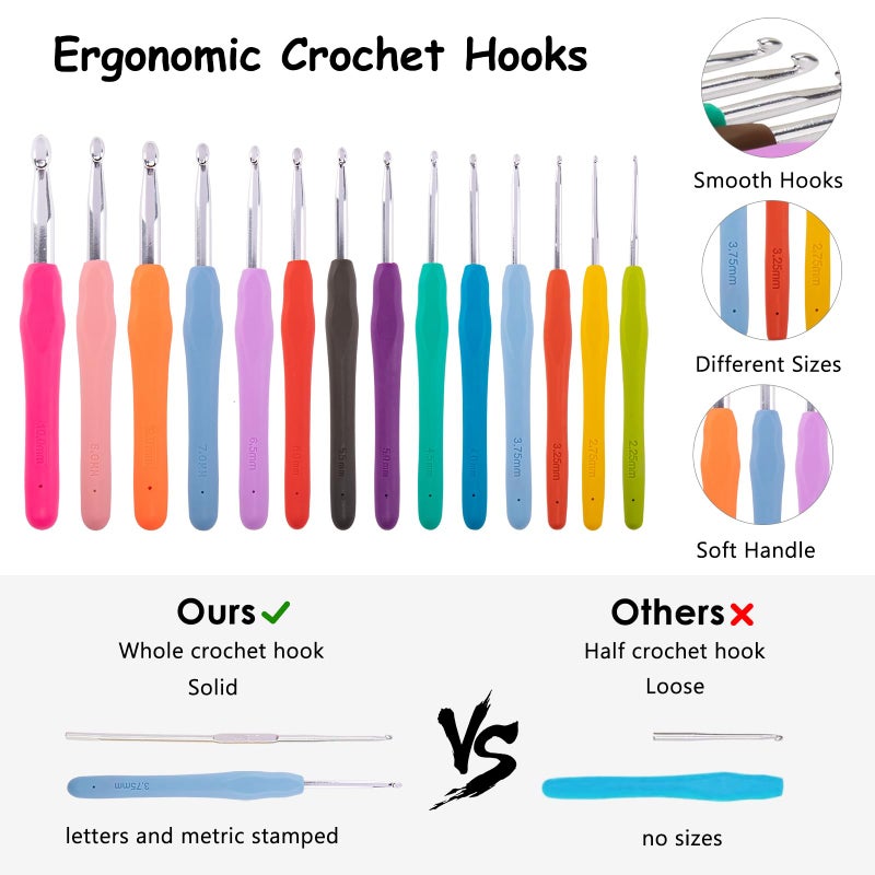 MYBAGZING Crochet Hook Set with Storage Case â€“ 14 Ergonomic Crochet Hooks(2mm(B)-10mm(N), 10 Stitch Markers, Crochet Organizer for Crochet Needles, Accessories, and Supplies - Image 5
