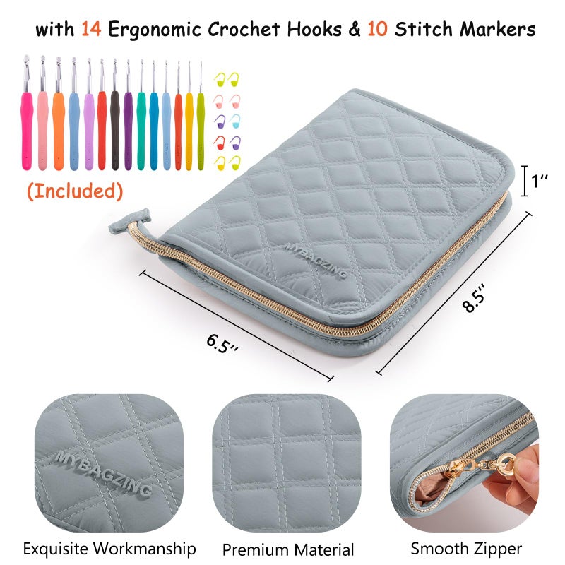 MYBAGZING Crochet Hook Set with Storage Case â€“ 14 Ergonomic Crochet Hooks(2mm(B)-10mm(N), 10 Stitch Markers, Crochet Organizer for Crochet Needles, Accessories, and Supplies - Image 4
