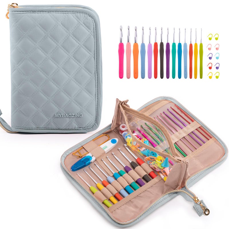 MYBAGZING Crochet Hook Set with Storage Case â€“ 14 Ergonomic Crochet Hooks(2mm(B)-10mm(N), 10 Stitch Markers, Crochet Organizer for Crochet Needles, Accessories, and Supplies - Image 1