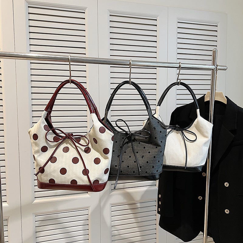 Arrival Hand Carrying Retro Casual Portable Tote Bag Fashionable Polka Point Underarm Shoulder Bag Large Capacity Commuter Bag - Image 4