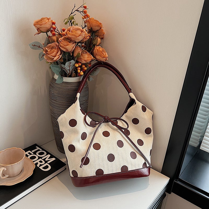 Arrival Hand Carrying Retro Casual Portable Tote Bag Fashionable Polka Point Underarm Shoulder Bag Large Capacity Commuter Bag - Image 2