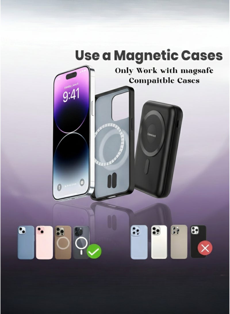 ليفينو بنك طاقة ليفينو ماج سيف بسعة 10000 مللي أمبير، شحن سريع سلكي بقوة 22.5 واط بتقنية PD + شحن لاسلكي لاسلكي بقوة 15 واط بتقنية ماج سيف، تثبيت مغناطيسي قوي، حامل قابل للطي، شاشة LED رقمية، كابلات مدمجة من النوع C و Lightning، منافذ USB + PD — متوافق مع أجهزة iPhone 15/14/13/12، Samsung Galaxy S24/S23، Huawei، Xiaomi | أسود - Image 5