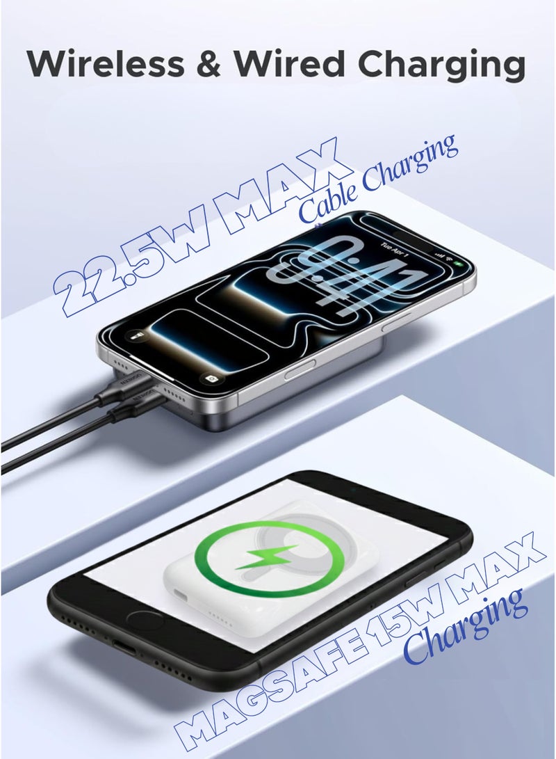 ليفينو بنك طاقة ليفينو ماج سيف بسعة 10000 مللي أمبير، شحن سريع سلكي بقوة 22.5 واط بتقنية PD + شحن لاسلكي لاسلكي بقوة 15 واط بتقنية ماج سيف، تثبيت مغناطيسي قوي، حامل قابل للطي، شاشة LED رقمية، كابلات مدمجة من النوع C و Lightning، منافذ USB + PD — متوافق مع أجهزة iPhone 15/14/13/12، Samsung Galaxy S24/S23، Huawei، Xiaomi | أسود - Image 2