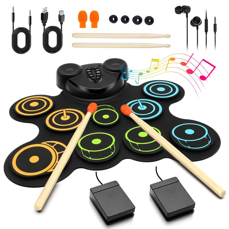 BESFAN Portable Electronic Drum Pad Set for Kids 10 Pads Roll up Drum Practice Pad with Pedals Stick Headphone Musical Instruments for Kids Age 69 Great Holiday Christmas Birthday Gift - Image 2