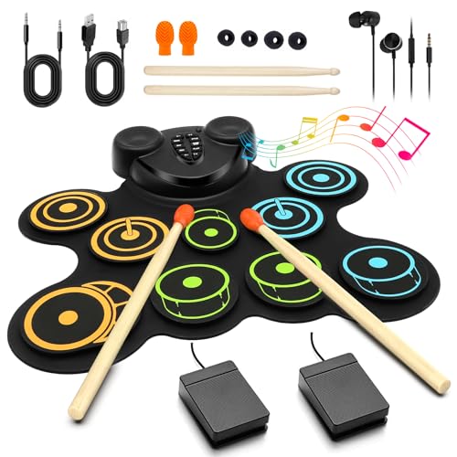 BESFAN Portable Electronic Drum Pad Set for Kids 10 Pads Roll up Drum Practice Pad with Pedals Stick Headphone Musical Instruments for Kids Age 69 Great Holiday Christmas Birthday Gift - Image 1