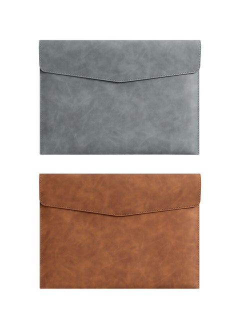 2PCS Leather A4 File Folder, Waterproof PU Wallets Document Holder with Snap Popper Closure, Portable Portfolio Envelope Organizer Case Pockets for Travel Meeting Business Office Tablet (Gray, Brown)
