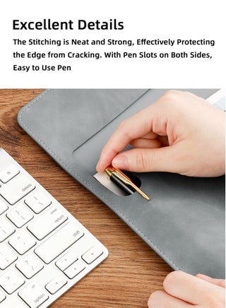 2PCS Leather A4 File Folder, Waterproof PU Wallets Document Holder with Snap Popper Closure, Portable Portfolio Envelope Organizer Case Pockets for Travel Meeting Business Office Tablet (Gray, Brown) - view 4