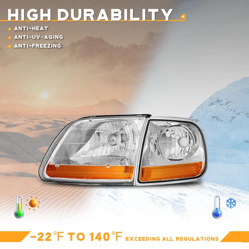 WEELMOTO Headlights for 1997-2003 F150 / 1997-2002 Ford Expedition / 1998-1999 F250 Headlamp+Corner Parking Turn Signal Marker Light Does NOT Fit Models Produced Before July 1996 Chrome Housing - Image 5