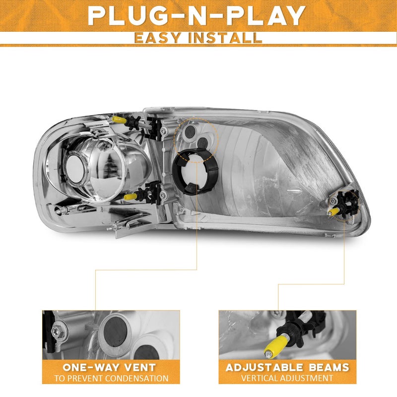 WEELMOTO Headlights for 1997-2003 F150 / 1997-2002 Ford Expedition / 1998-1999 F250 Headlamp+Corner Parking Turn Signal Marker Light Does NOT Fit Models Produced Before July 1996 Chrome Housing - Image 4